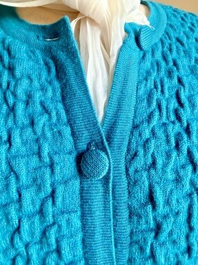 RODIER France Teal Textured Sweater Coat Vintage
